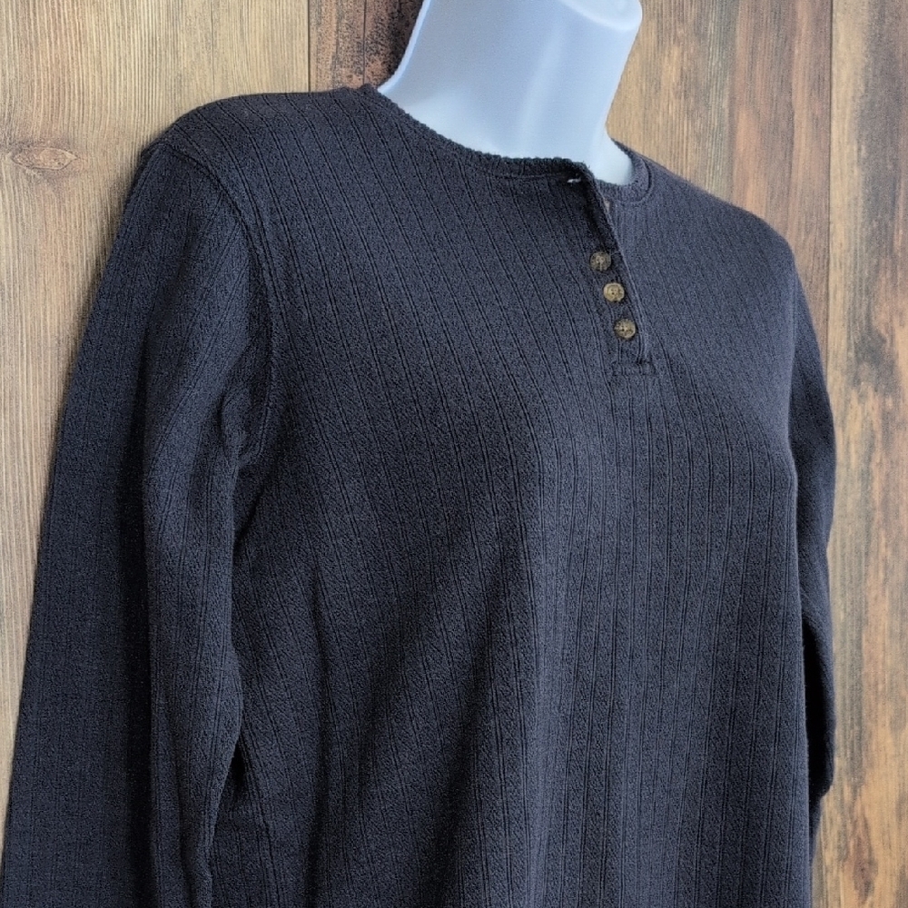Classic Elements Navy 1/4 Button Long Sleeve Top PS